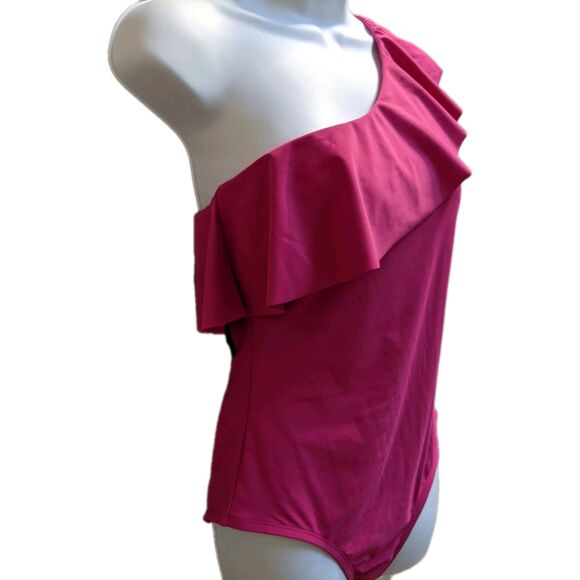 Kona Sol Women's One Piece Swimsuit Sz M One Shoulder Ruffle Pink Beach Resort - Picture 6 of 14